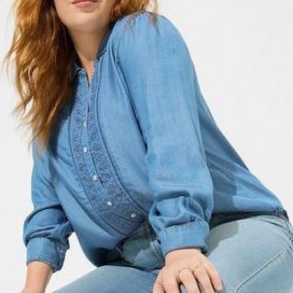 🆕 NWT Women’s torrid 2 Tencel Blue Chambray Button Up Shirt 18 20 2X 2XL XXL - Picture 9 of 12